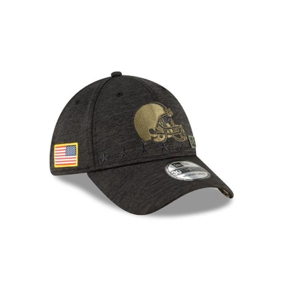 Black Cleveland Browns Hat - New Era NFL Salute To Service 39THIRTY Stretch Fit Caps USA5683429